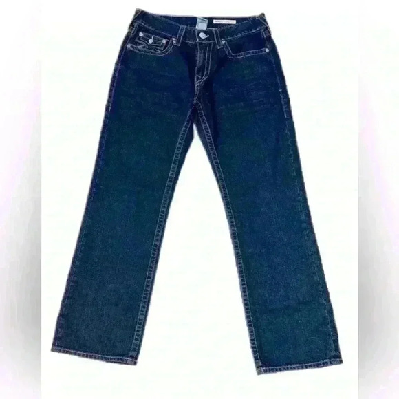 True Religion Dark Wash Flap Pocket TR Logo Jeans Size 32 - Picture 1 of 5